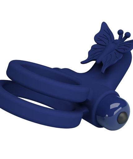 PRETTY LOVE - JAMELE DOUBLE RING WITH VIBRATION & BUTTERFLY STIMULATOR BLUE