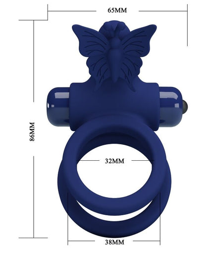 PRETTY LOVE - JAMELE DOUBLE RING WITH VIBRATION & BUTTERFLY STIMULATOR BLUE