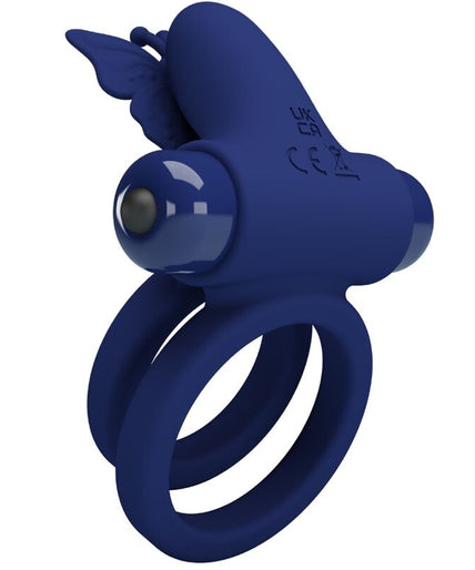PRETTY LOVE - JAMELE DOUBLE RING WITH VIBRATION & BUTTERFLY STIMULATOR BLUE