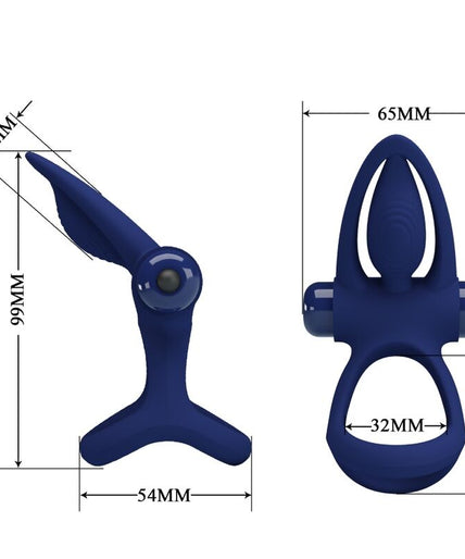 PRETTY LOVE - MAT DOUBLE RING WITH VIBRATION & STIMULATOR BLUE