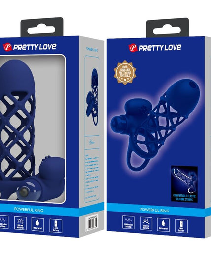 PRETTY LOVE - GIANN VIBRATOR RING WITH SILICONE SHEATH BLUE