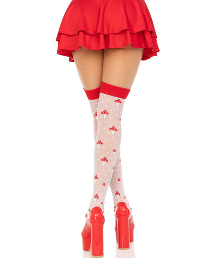 LEG AVENUE - MUSHROOM HIGH SOCKS ROOD/WIT