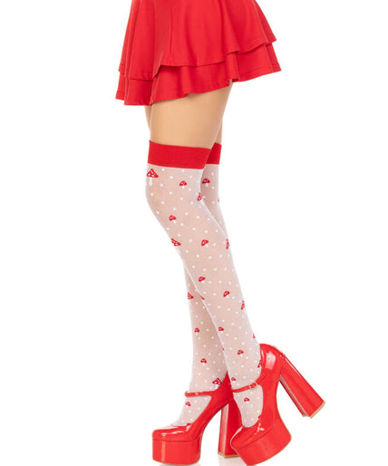 LEG AVENUE - MUSHROOM HIGH SOCKS ROOD/WIT