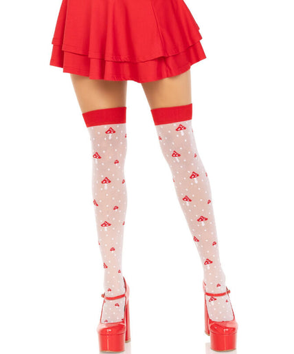 LEG AVENUE - MUSHROOM HIGH SOCKS ROOD/WIT