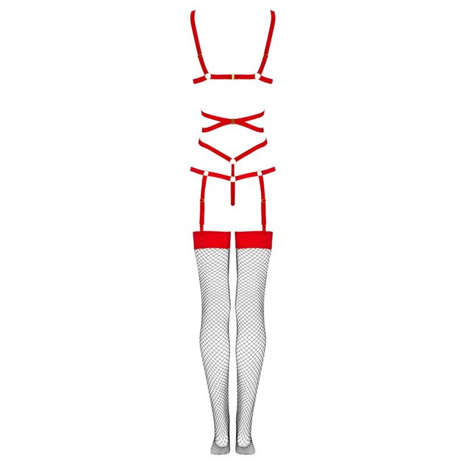 LIVCO CORSETTI FASHION - THIARA LC 20213 SET BODY + STOCKINGS RED S/M