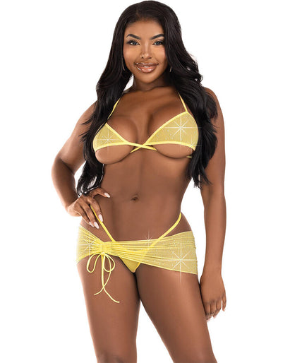 LEG AVENUE - DRIEDELIGE DIAMANTEN SET GEEL S/M