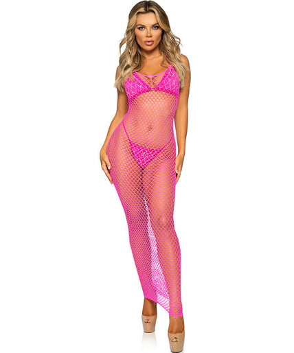 LEG AVENUE - LONG NET DRESS FUCHSIA ONE SIZE