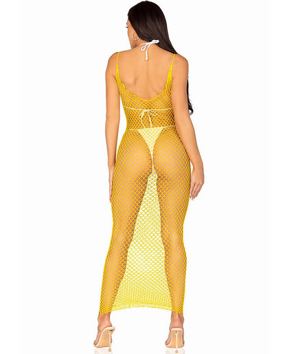LEG AVENUE - LONG NET DRESS YELLOW ONE SIZE