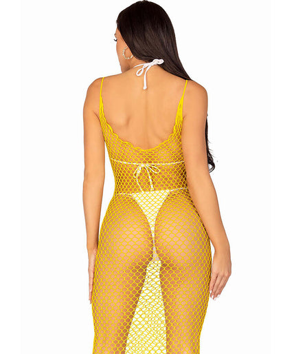 LEG AVENUE - LONG NET DRESS YELLOW ONE SIZE