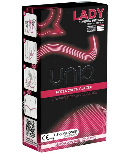 UNIQ - LADY CONDOOM LATEXVRIJE VROUWELIJKE CONDOMS MET GORDEL 3 STUKS