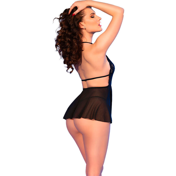 Chilirose – Cr 4720 Babydoll en String Zwart XL