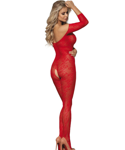 Subblime – 951825 Fishnet Crotchless Bodystocking With Red Roses Pattern Xs/m