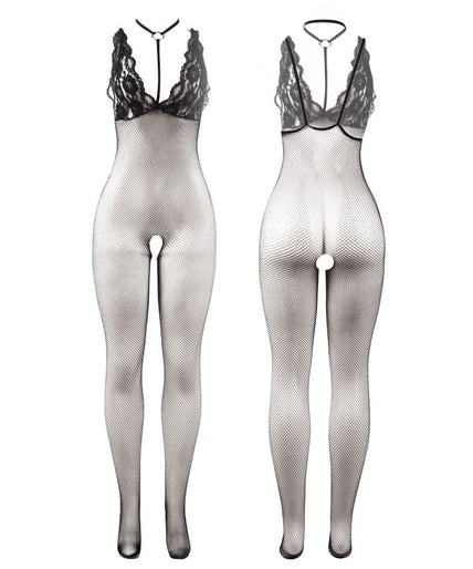 SUBBLIME - 951993 ZWART TRANSPARANT VISNET KRUISLOZE BODYSTOCKING EEN MAAT