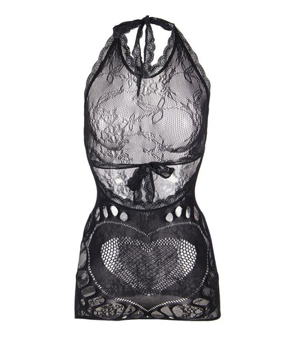 SUBBLIME - 952075 SHORT FISHNET DRESS WITH BACK BACK AND HEART DETAIL BLACK ONE SIZE