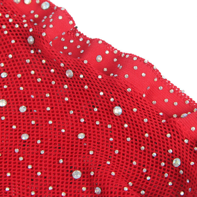 SUBBLIME - 952181 NETPANTY BODYSUIT MET HANDSCHOENEN EN STRASS STEENTJES ROOD ONE SIZE
