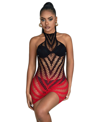 Subblime – 952242 Rood en zwart vervaagde elastische visnetjurk One Size