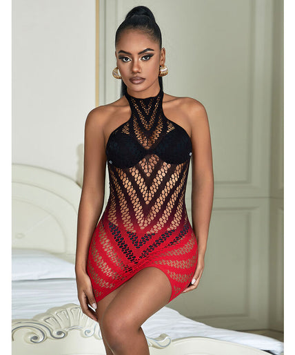 Subblime – 952242 Rood en zwart vervaagde elastische visnetjurk One Size