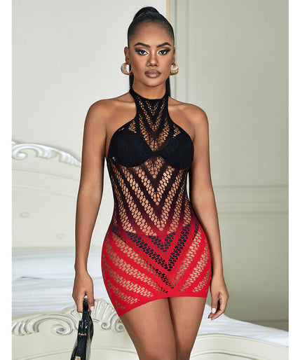 Subblime – 952242 Rood en zwart vervaagde elastische visnetjurk One Size