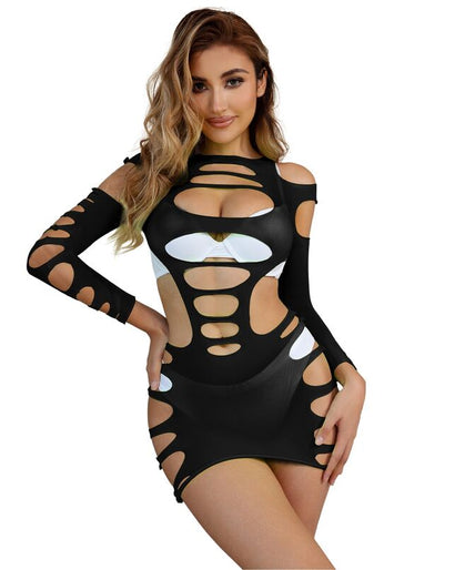 Subblime – 952266 Lange mouw elastische visnetjurk zwart one size