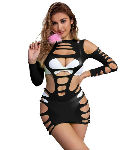 Subblime – 952266 Long Sleeve Elastic Fishnet Dress Black One Size