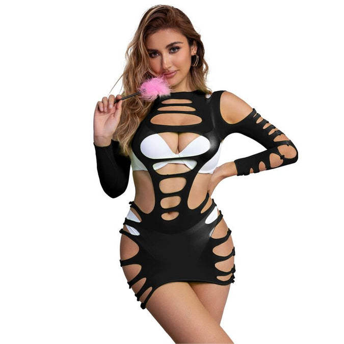 Subblime – 952266 Long Sleeve Elastic Fishnet Dress Black One Size