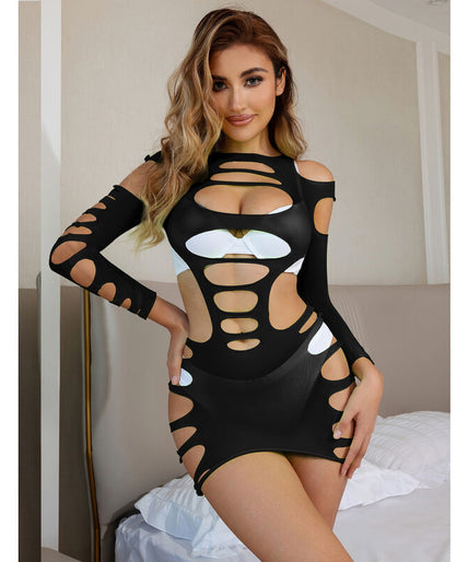 Subblime – 952266 Long Sleeve Elastic Fishnet Dress Black One Size