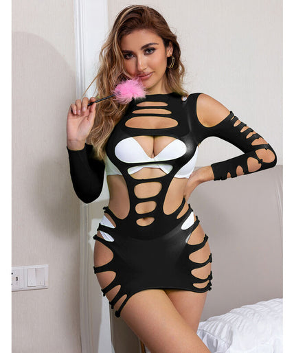 Subblime – 952266 Long Sleeve Elastic Fishnet Dress Black One Size