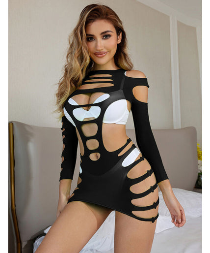 Subblime – 952266 Long Sleeve Elastic Fishnet Dress Black One Size