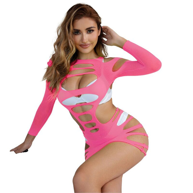 SUBBLIME - 952273 LANGE MOUWEN ELASTISCHE VISNETJESJURK ROZE EEN MAAT