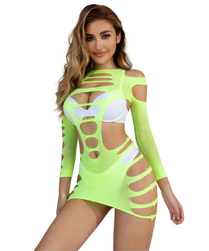 SUBBLIME - 952280 GREEN LONG SLEEVE ELASTIC FISHNET DRESS ONE SIZE