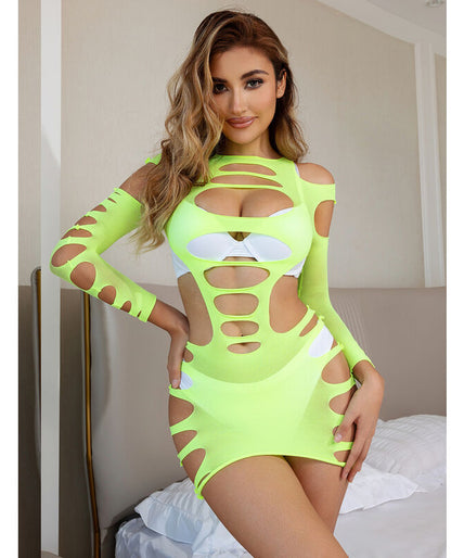SUBBLIME - 952280 GREEN LONG SLEEVE ELASTIC FISHNET DRESS ONE SIZE
