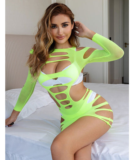 SUBBLIME - 952280 GREEN LONG SLEEVE ELASTIC FISHNET DRESS ONE SIZE