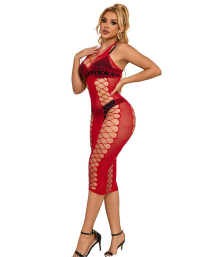 SUBBLIME - 952327 LANGE RODE FISHNET JURK EEN MAAT