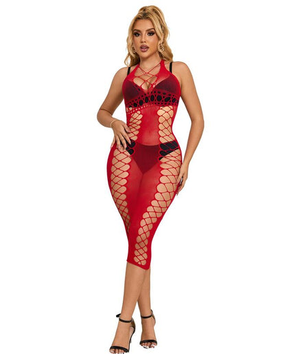SUBBLIME - 952327 LANGE RODE FISHNET JURK EEN MAAT
