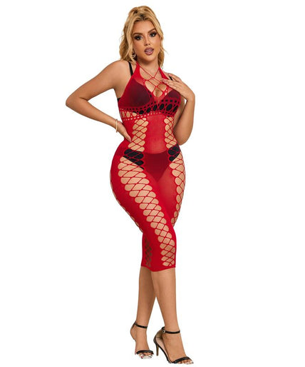 SUBBLIME - 952327 LANGE RODE FISHNET JURK EEN MAAT