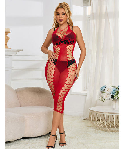 SUBBLIME - 952327 LANGE RODE FISHNET JURK EEN MAAT