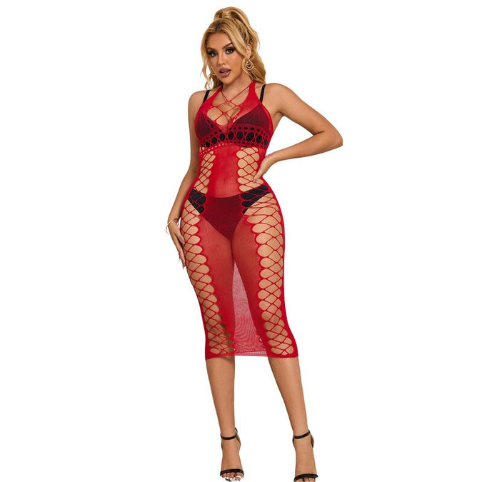 SUBBLIME - 952327 LANGE RODE FISHNET JURK EEN MAAT