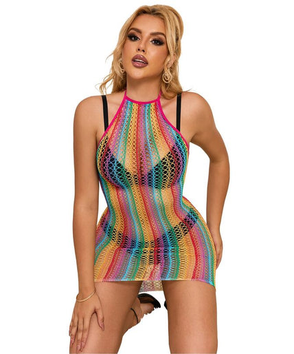 SUBBLIME - 952341 RAINBOW FISHNET DRESS ONE SIZE