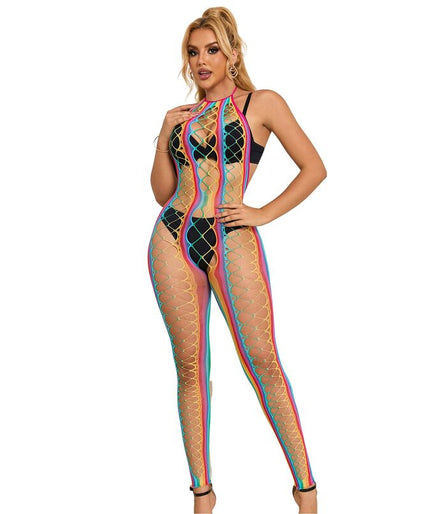 SUBBLIME - 952358 REGENBOOG MESH HALTERNECK BODYSTOCKING XS/M