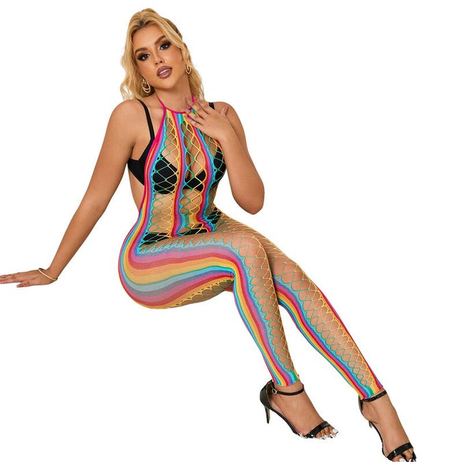 SUBBLIME - 952358 REGENBOOG MESH HALTERNECK BODYSTOCKING XS/M