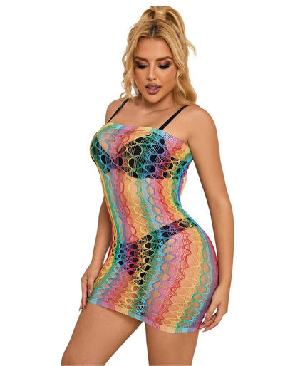 SUBBLIME - 952365 RAINBOW BARE SHOULDER FISHNET DRESS ONE SIZE