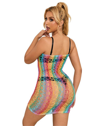 SUBBLIME - 952365 RAINBOW BARE SHOULDER FISHNET DRESS ONE SIZE