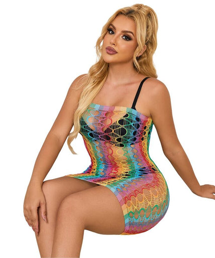 SUBBLIME - 952365 RAINBOW BARE SHOULDER FISHNET DRESS ONE SIZE