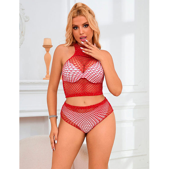 Subblime – 952402 Fishnet Set With Pink Diamonds One Size