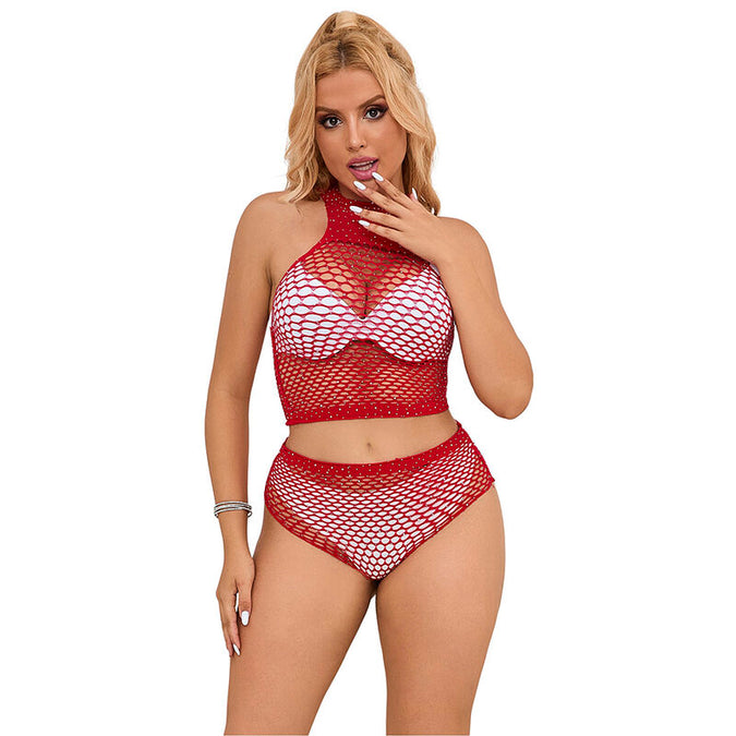 Subblime – 952402 Fishnet Set With Pink Diamonds One Size