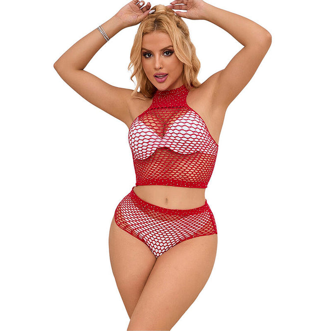 Subblime – 952402 Fishnet Set With Pink Diamonds One Size