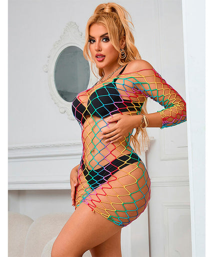 SUBBLIME - 952426 RAINBOW LONG SLEEVE FISHNET DRESS ONE SIZE