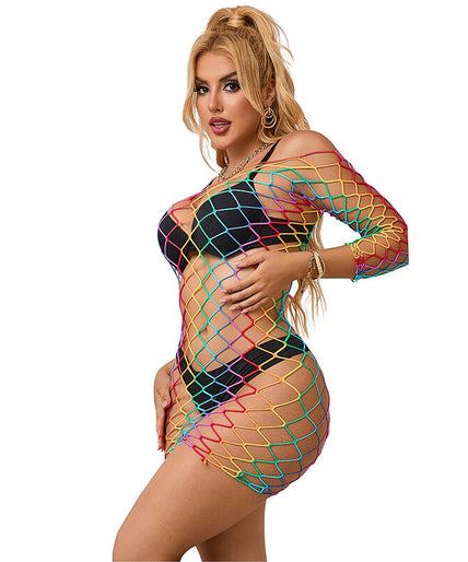 SUBBLIME - 952426 RAINBOW LONG SLEEVE FISHNET DRESS ONE SIZE