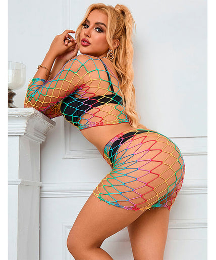 SUBBLIME - 952440 2-DELIGE FISCHNET SET LANGE MOUW REGENBOOG ONE SIZE
