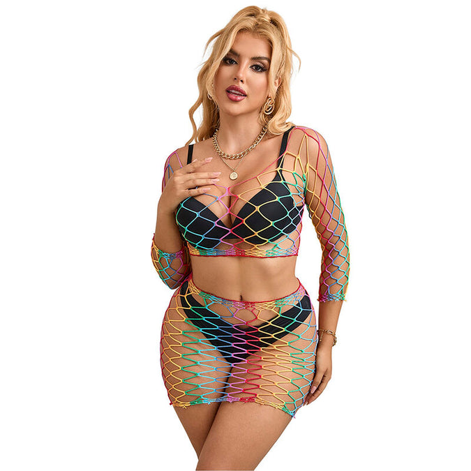 SUBBLIME - 952440 2-DELIGE FISCHNET SET LANGE MOUW REGENBOOG ONE SIZE